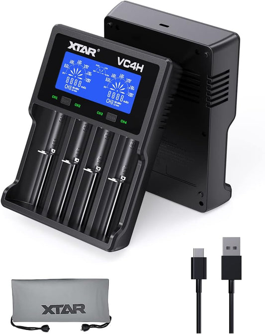 18650 Charger  VC4H Battery Charger 4 Bays Updated 21700 Battery Charger USB C Charger Not Including Batteries (VC4H Charger)